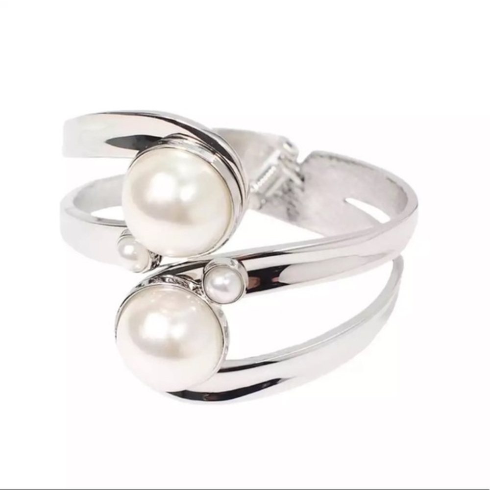 Pearl Silver Bangle Bracelets